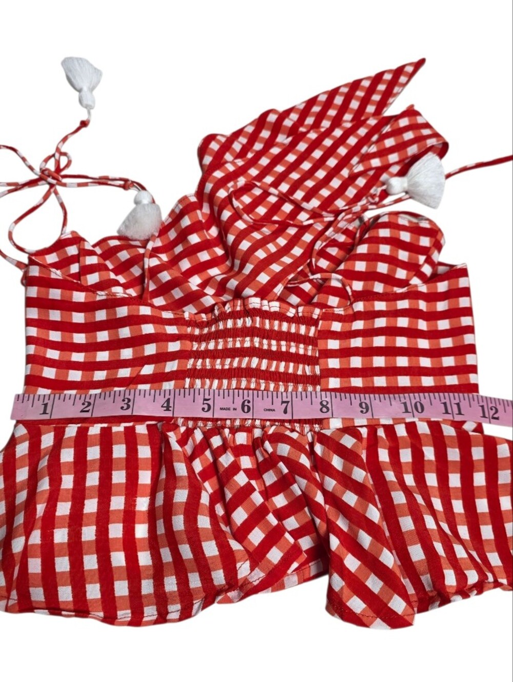 FAITHFULL THE BRAND Red plaid peplum camisole with front tie - Picture 11 of 16